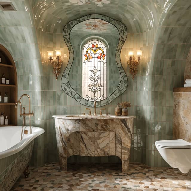 Art Nouveau AI bathroom design style